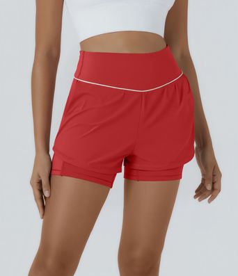 Breezeful™ Socinched Reflektive Mittlere Taille Bauchkontroll 2-in-1 Schnelltrocknende Laufshorts 5'' mit Taschen