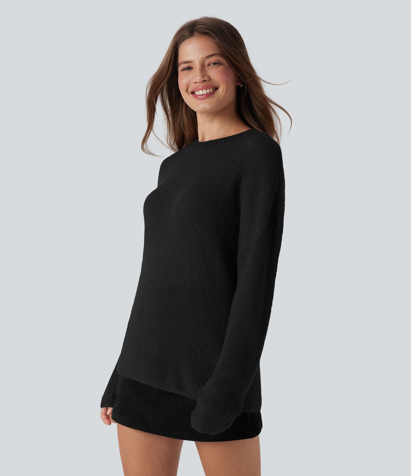 Dropped Shoulder Long Sleeve Casual Sweater