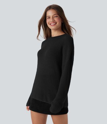 Dropped Shoulder Long Sleeve Casual Sweater