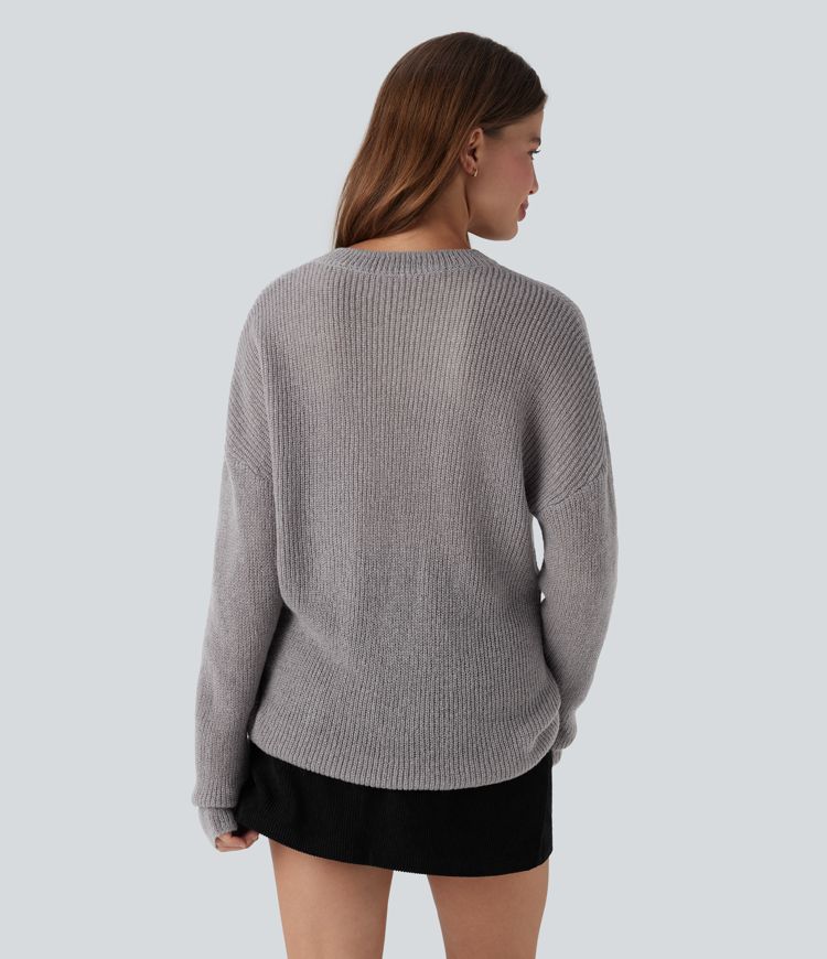Dropped Shoulder Long Sleeve Casual Sweater
