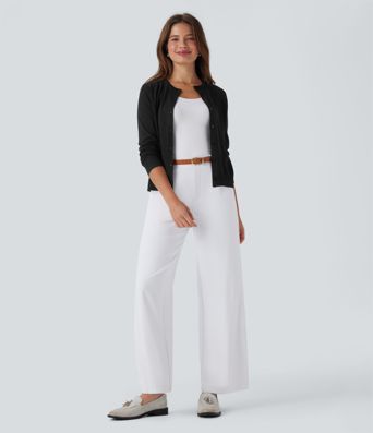 Round Neck Long Sleeve Work Wool-Blend Cardigan