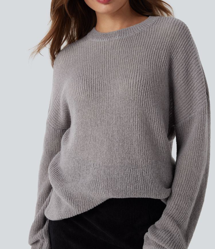 Dropped Shoulder Long Sleeve Casual Sweater