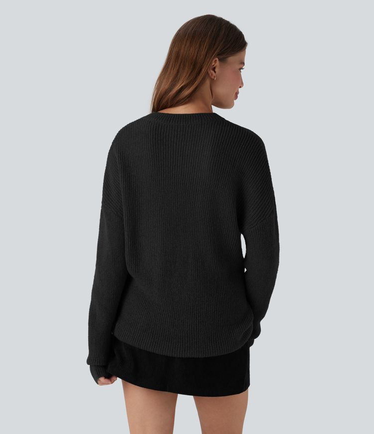 Dropped Shoulder Long Sleeve Casual Sweater