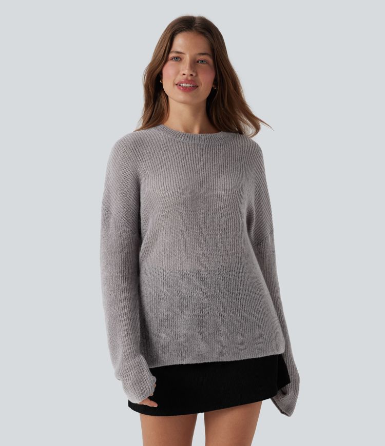 Dropped Shoulder Long Sleeve Casual Sweater