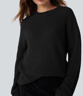 Dropped Shoulder Long Sleeve Casual Sweater