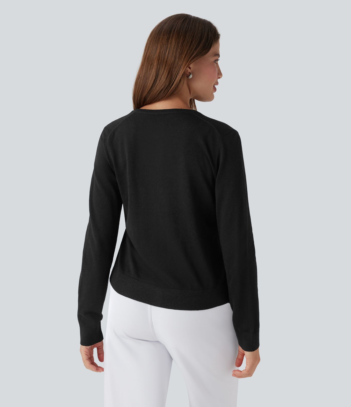 Round Neck Long Sleeve Work Wool-Blend Cardigan