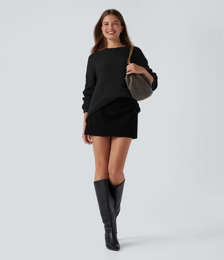 Dropped Shoulder Long Sleeve Casual Sweater