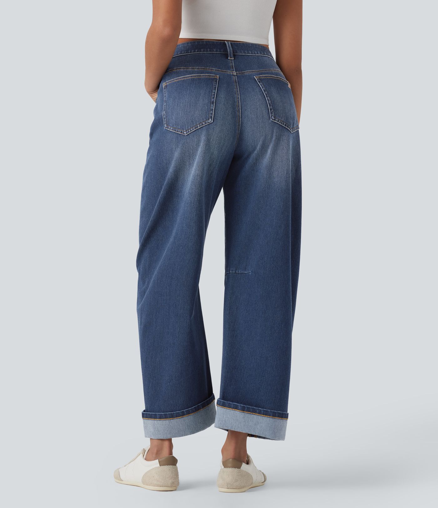 Halara Flex™ - Lässige, gewaschene Barrel-Leg-Jeans mit mittelhohem Bund und mehreren Taschen