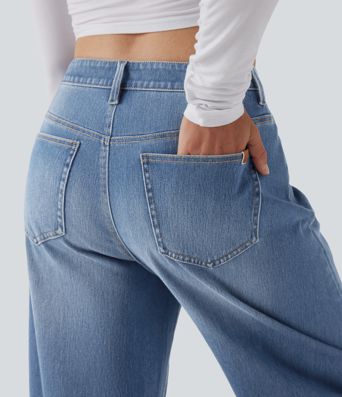 Jean Barrel Halara Flex™ taille mi-haute coupe tonneau effet délavé avec poches