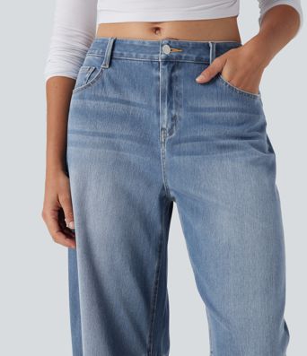 Jean Barrel Halara Flex™ taille mi-haute coupe tonneau effet délavé avec poches