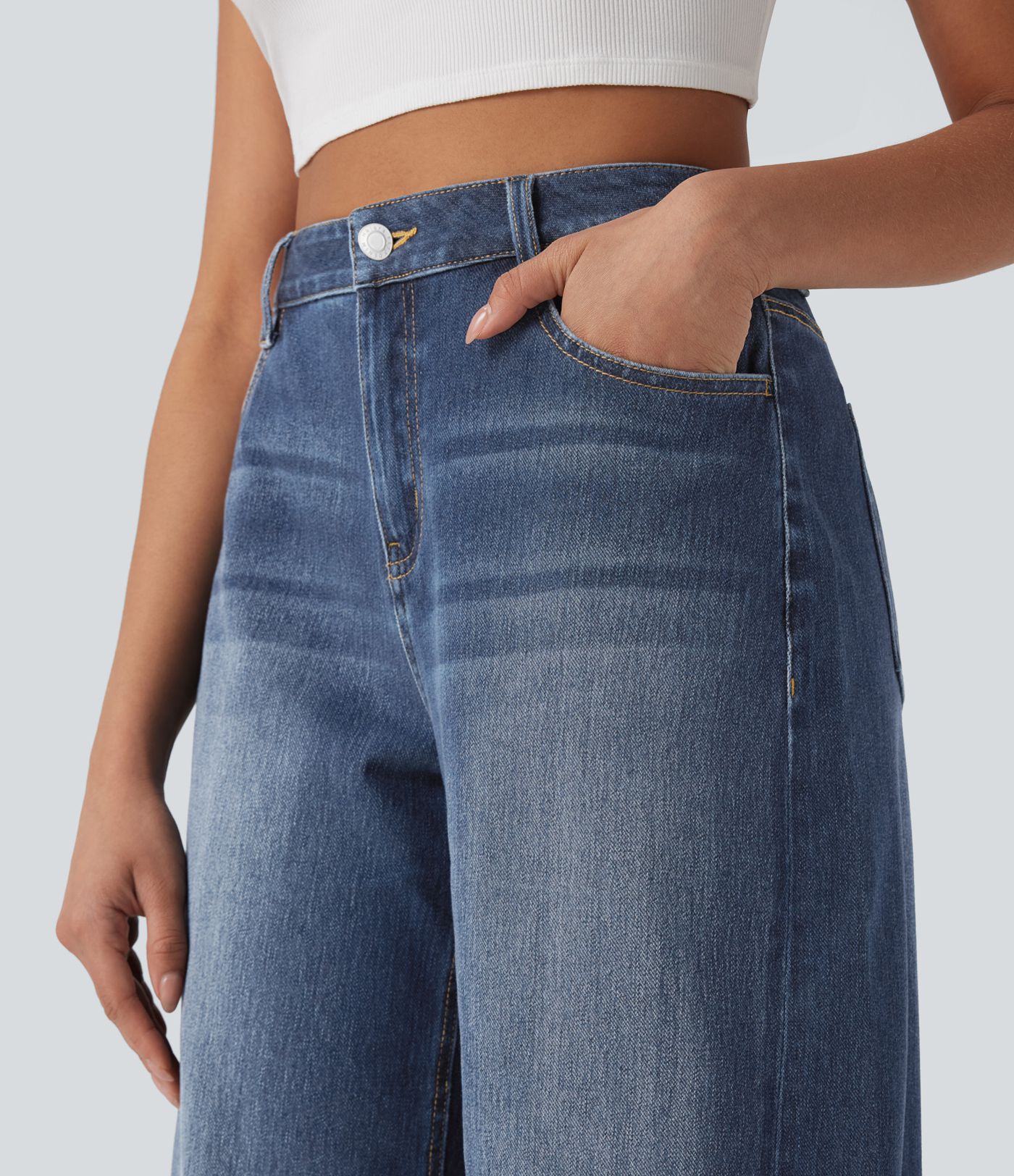 Halara Flex™ - Lässige, gewaschene Barrel-Leg-Jeans mit mittelhohem Bund und mehreren Taschen