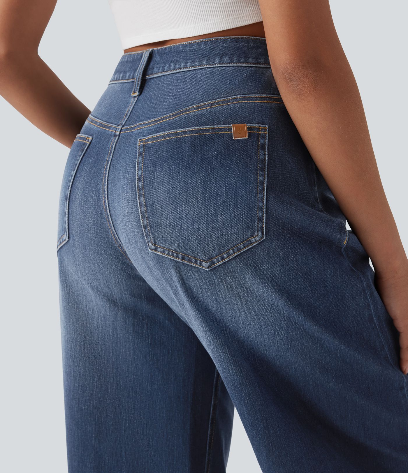 Halara Flex™ - Lässige, gewaschene Barrel-Leg-Jeans mit mittelhohem Bund und mehreren Taschen