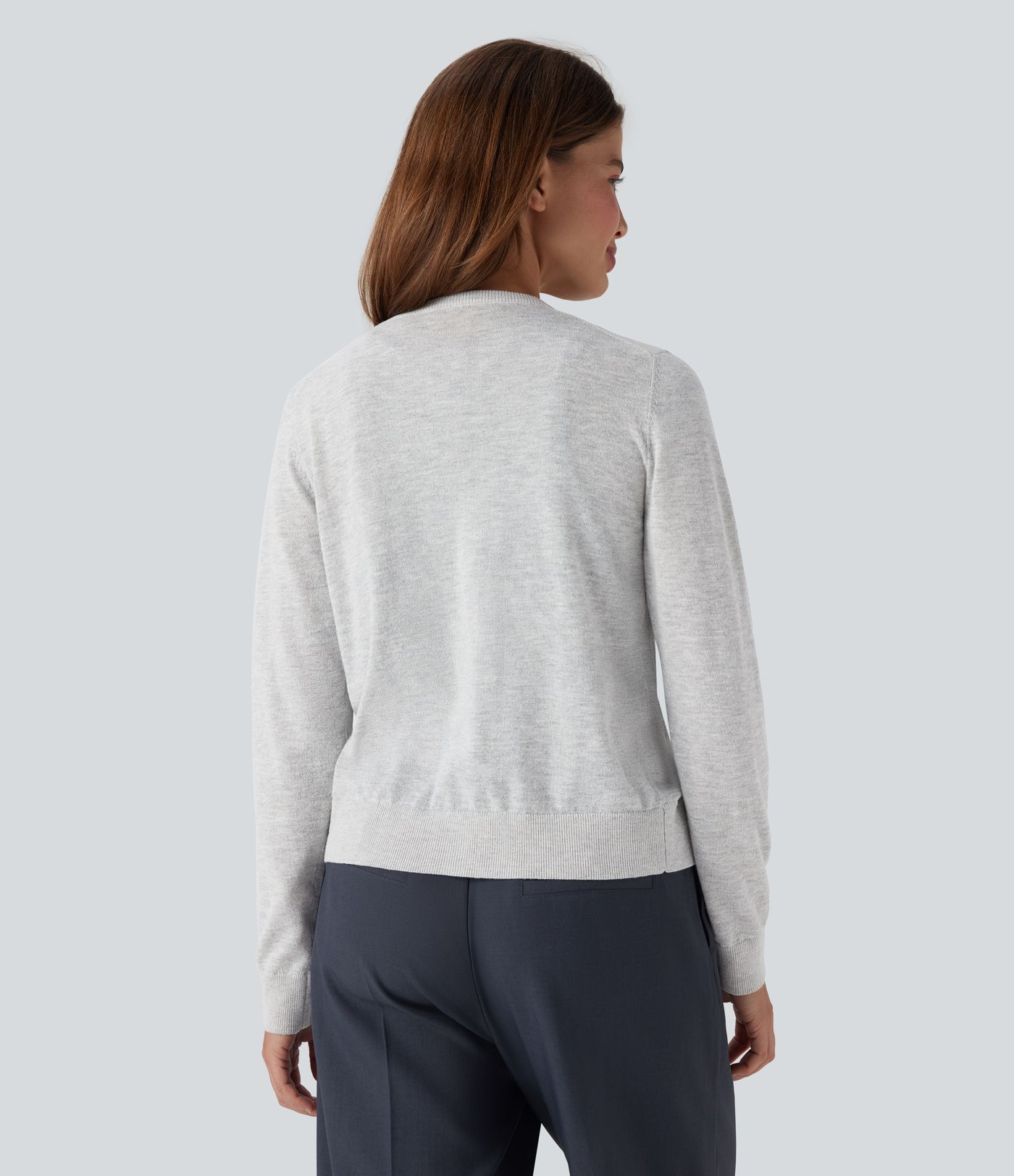 Round Neck Long Sleeve Work Wool-Blend Cardigan