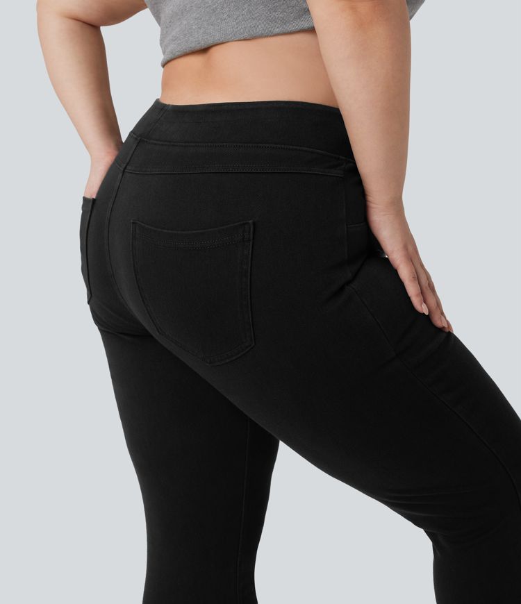 Halara Flex™ Plus Size Jeans Jeggings aus elastischem Strick-Denim mit hohem Bund und Gesäßtaschen