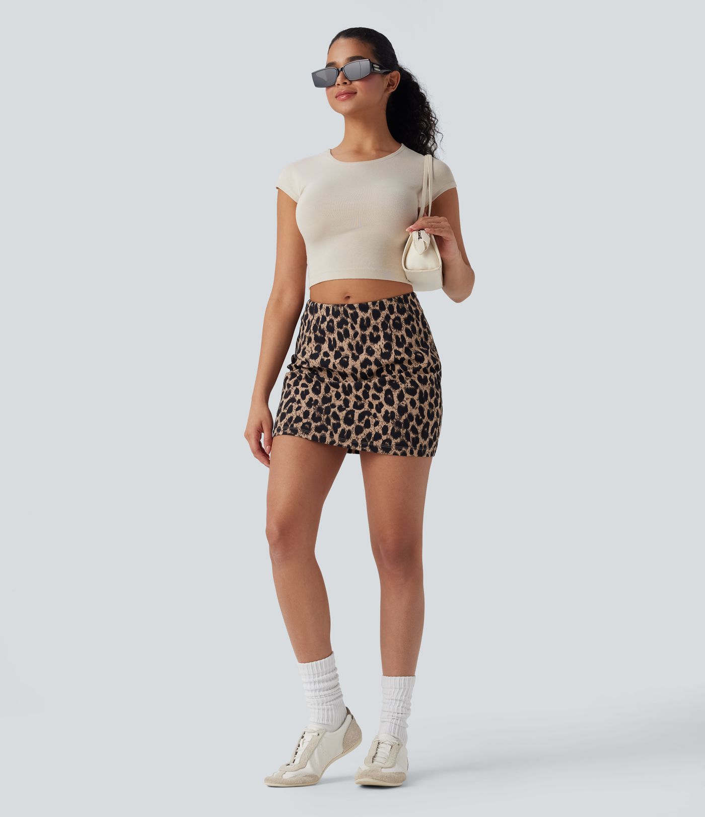 Halara UltraSculpt™ Leopard Print Mid Rise 2-in-1 Bodycon Mini Casual Skirt