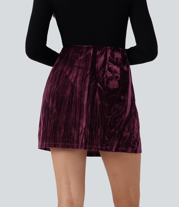 SoCinched High Waisted Tummy Control 2-in-1 A Line Velvet Mini Casual Skirt