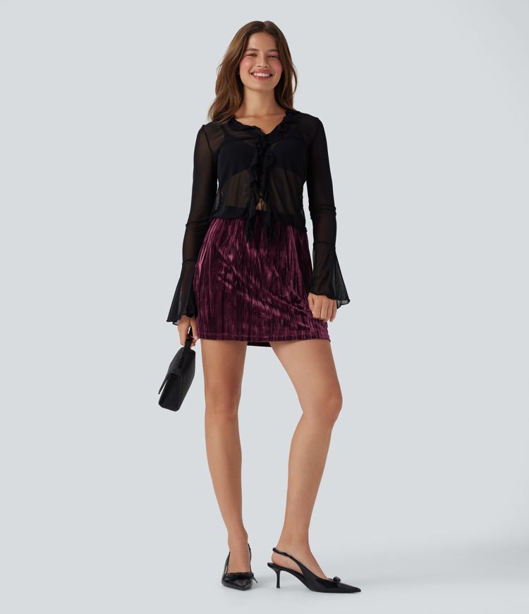 High Waisted Tummy Control 2-in-1 A Line Velvet Mini Casual Skirt