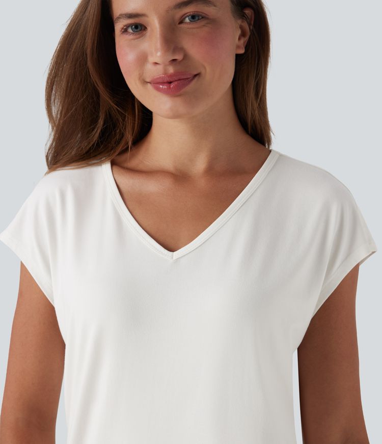 T-shirt casual col V manches courtes