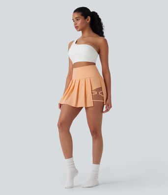Breezeful™ High Waisted Pleated 2-in-1 Side & Pocket Asymmetric Hem Quick Dry Mini Dance Skirt