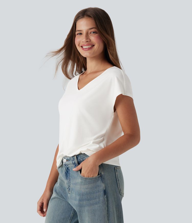 T-shirt casual col V manches courtes