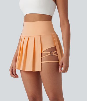 Breezeful™ High Waisted Pleated 2-in-1 Side & Pocket Asymmetric Hem Quick Dry Mini Dance Skirt