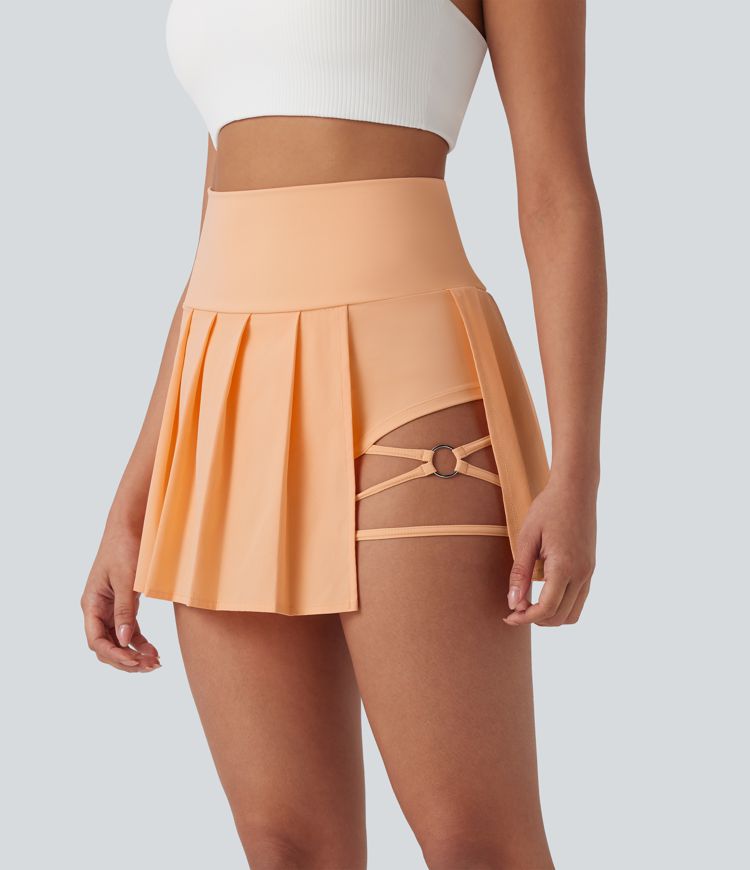 Breezeful™ High Waisted Pleated 2-in-1 Side & Pocket Asymmetric Hem Quick Dry Mini Dance Skirt