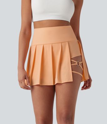 Breezeful™ High Waisted Pleated 2-in-1 Side & Pocket Asymmetric Hem Quick Dry Mini Dance Skirt