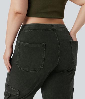 Halara Flex™ Mid Rise Pockets Straight Leg Plus Size Casual Cargo Jeans Halara Flex™ Mid Rise Pockets Straight Leg Plus Size Casual Cargo Jeans