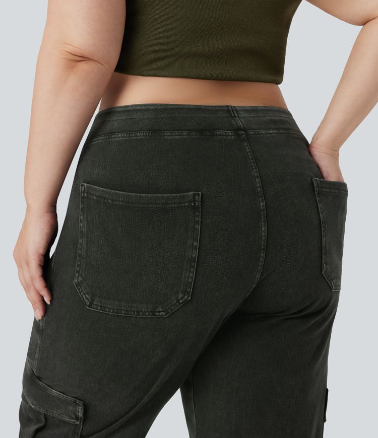 Halara Flex™ Mid Rise Pockets Straight Leg Plus Size Casual Cargo Jeans Halara Flex™ Mid Rise Pockets Straight Leg Plus Size Casual Cargo Jeans