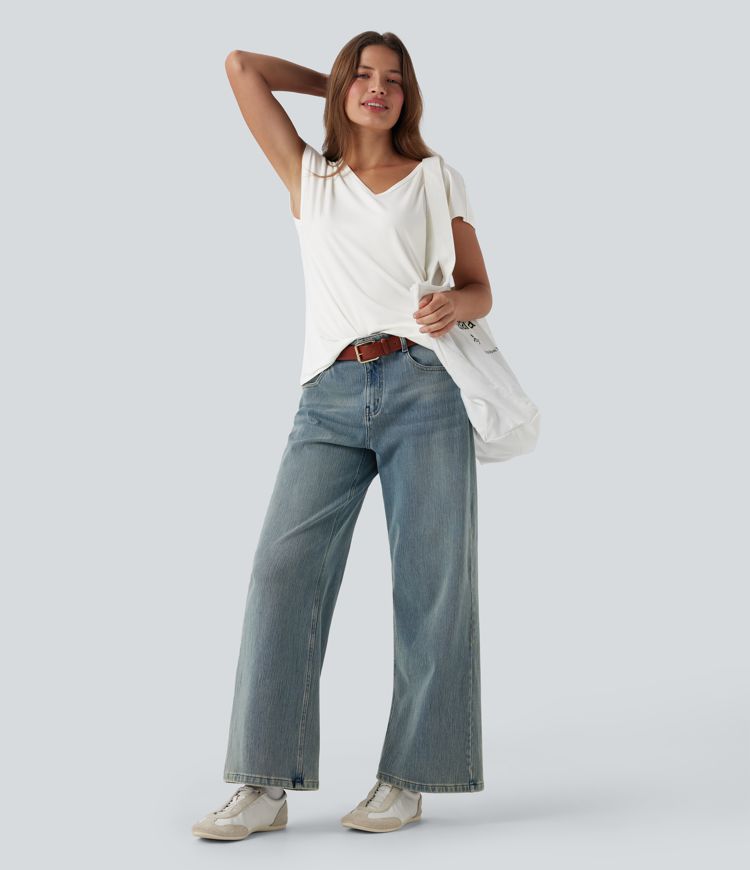 T-shirt casual col V manches courtes