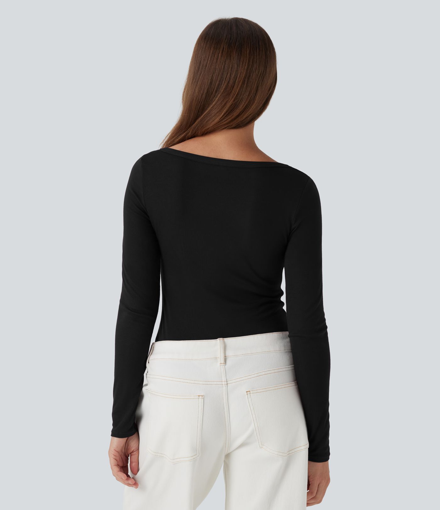 Ribbed Henley Neck Long Sleeve Casual Top