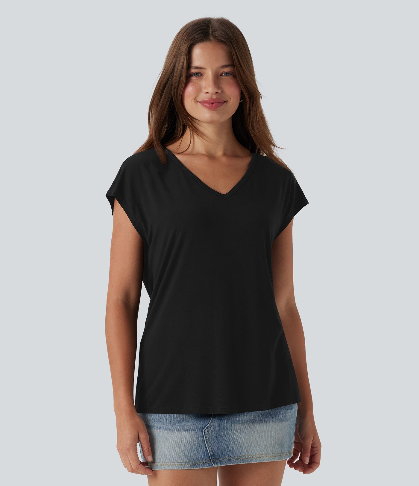 V Neck Short Sleeve Women Casual Crop T-Shirt