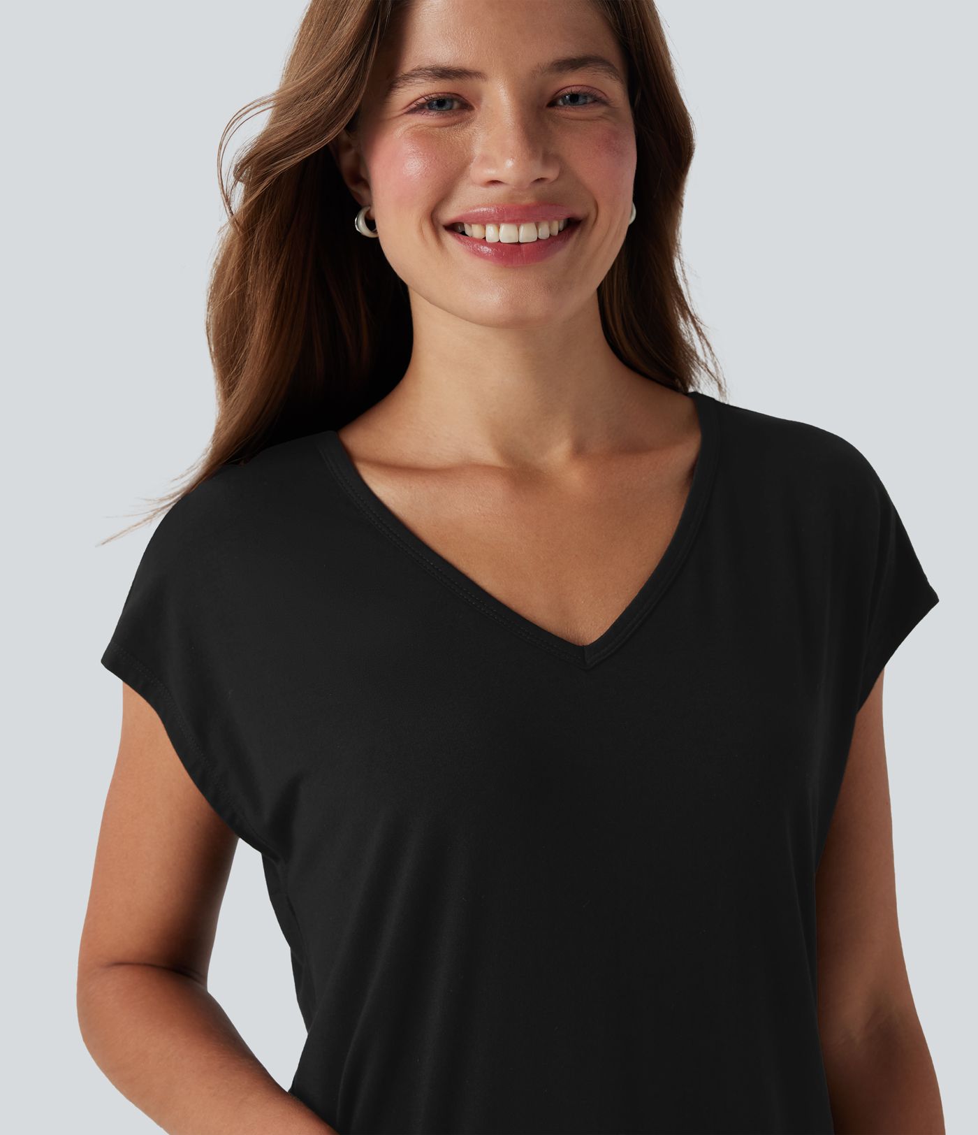 V Neck Short Sleeve Women Casual Crop T-Shirt