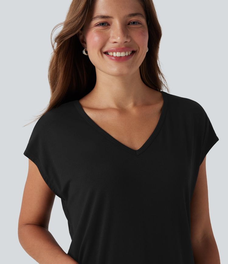 V Neck Short Sleeve Women Casual Crop T-Shirt