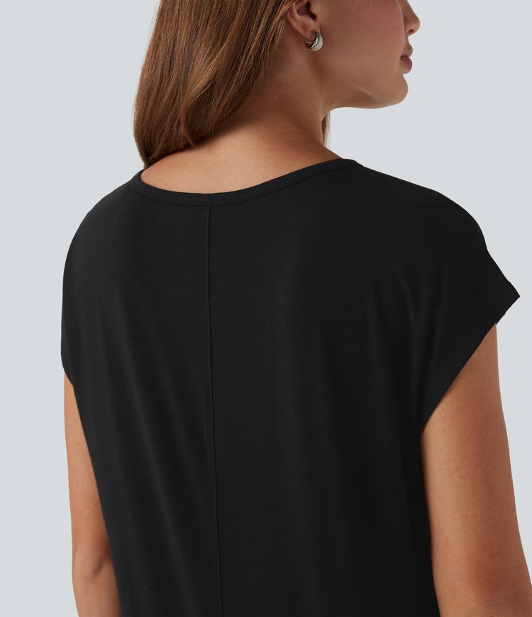 V Neck Short Sleeve Women Casual Crop T-Shirt