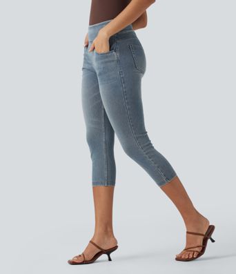 Halara Flex™ leggings capri vaqueros de tiro alto, estilo casual, con bolsillos