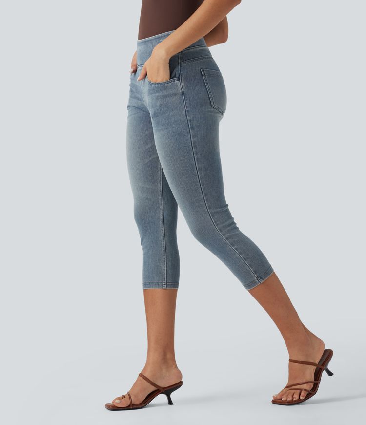 Halara Flex™ leggings capri vaqueros de tiro alto, estilo casual, con bolsillos