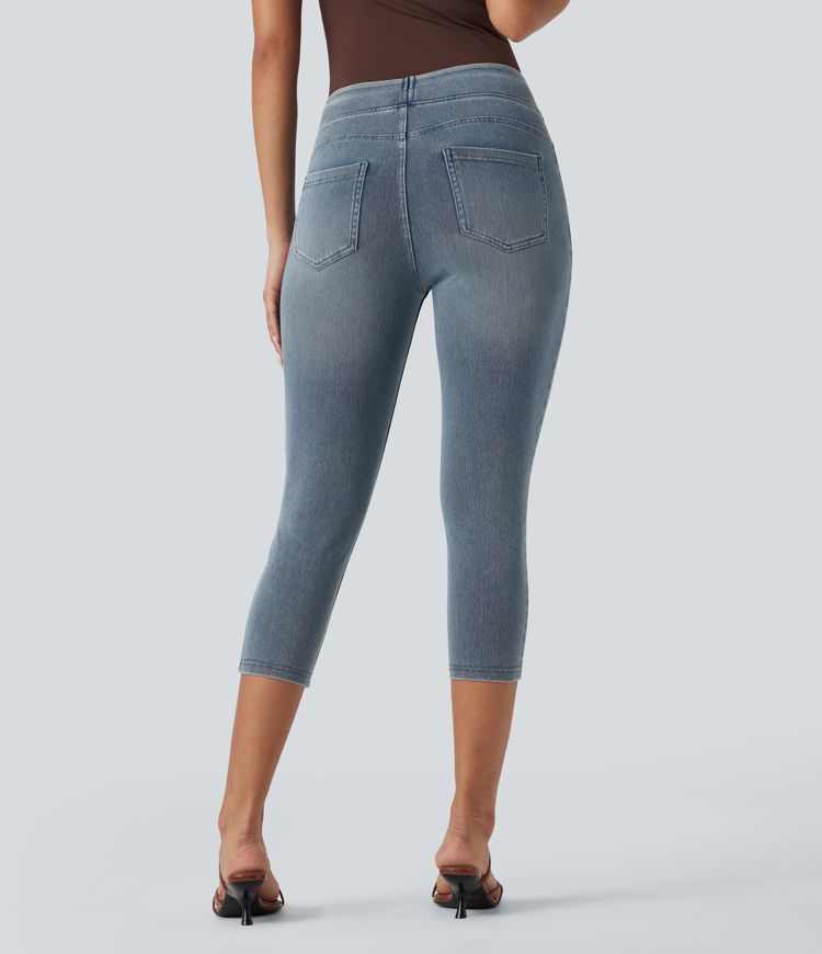 Halara Flex™ leggings capri vaqueros de tiro alto, estilo casual, con bolsillos