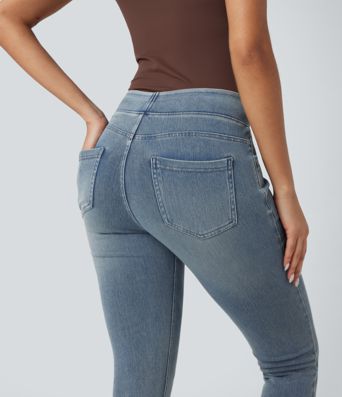 Halara Flex™ leggings capri vaqueros de tiro alto, estilo casual, con bolsillos