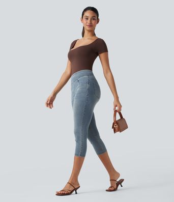 Halara Flex™ leggings capri vaqueros de tiro alto, estilo casual, con bolsillos