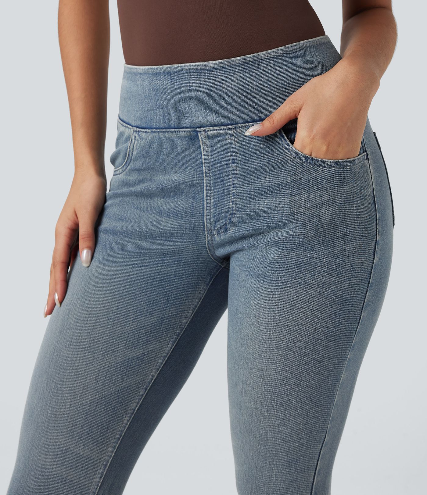 Halara Flex™ leggings capri vaqueros de tiro alto, estilo casual, con bolsillos