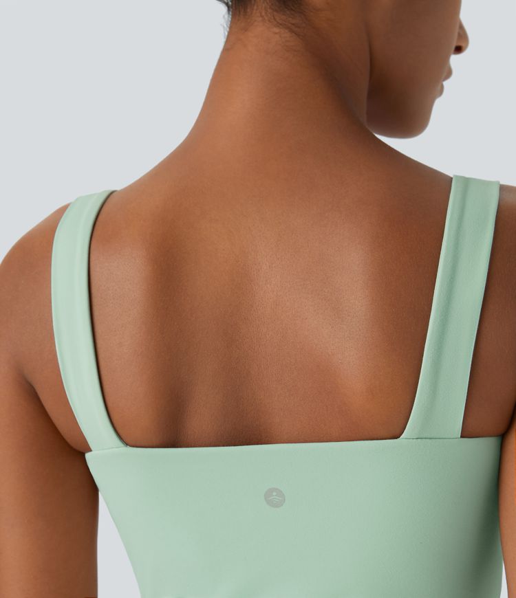 SoftlyZero™ Plush Square Neck Sleeveless Snap Skinny Yoga Bodysuit