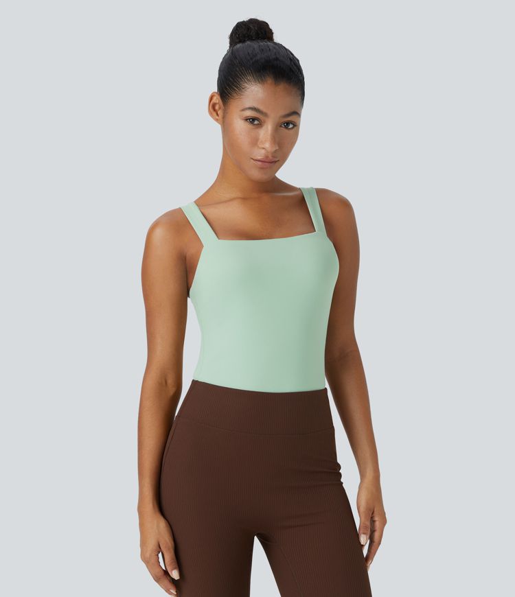 SoftlyZero™ Plush Square Neck Sleeveless Snap Skinny Yoga Bodysuit