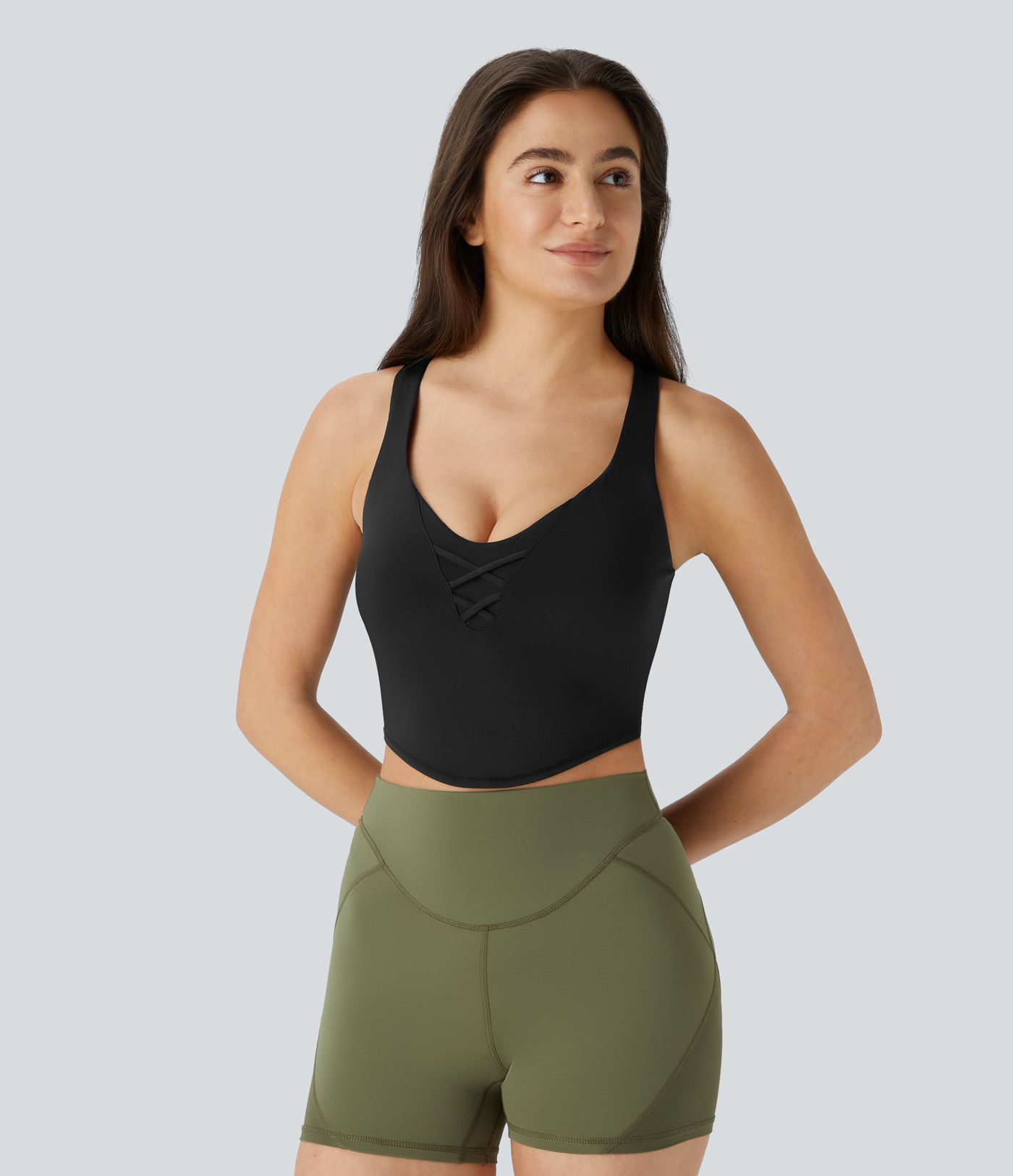 SoftlyZero™ Airy U Neck Contrast Mesh Cropped Skinny  Workout Tank Vest Top-UPF50+