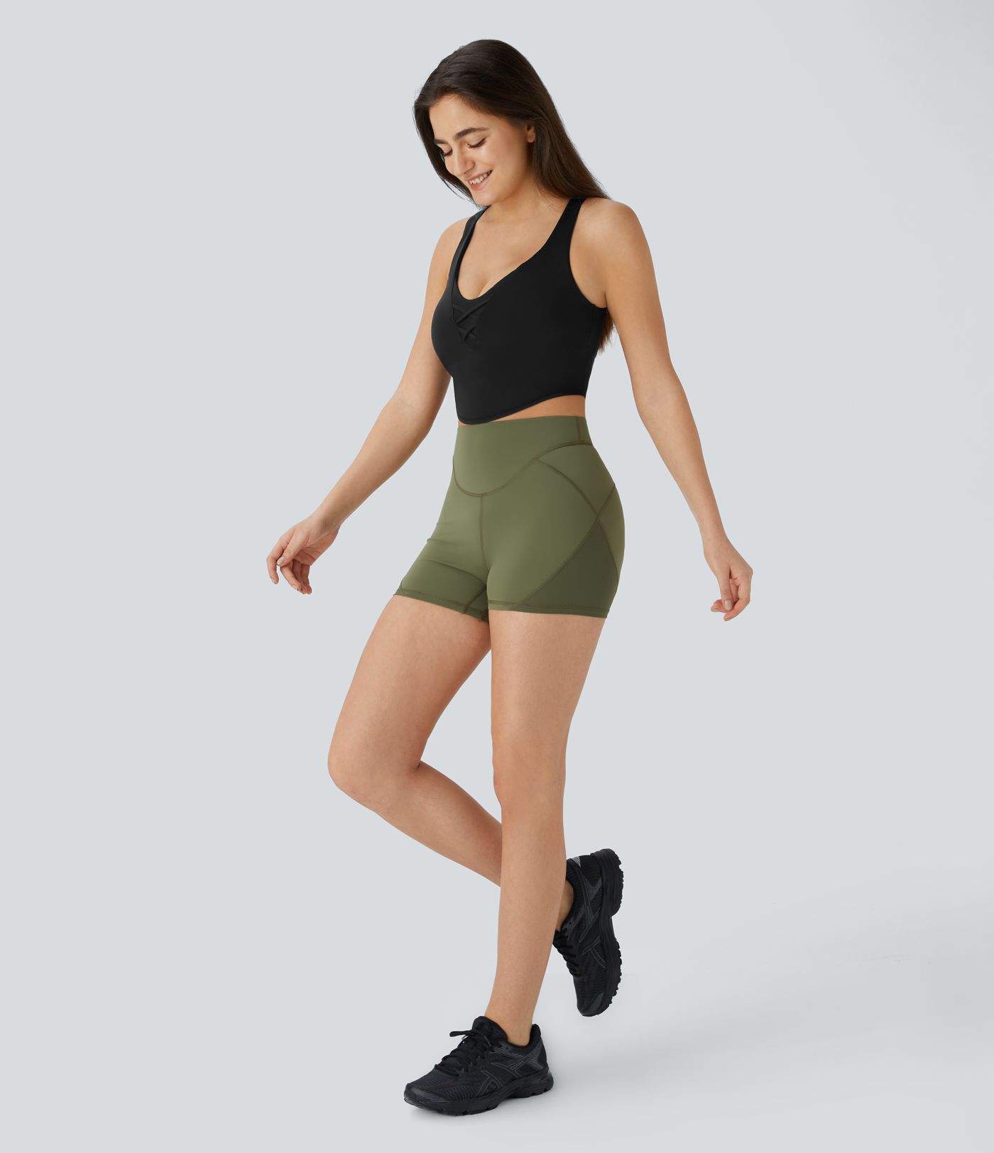 SoftlyZero™ Airy U Neck Contrast Mesh Cropped Skinny  Workout Tank Vest Top-UPF50+