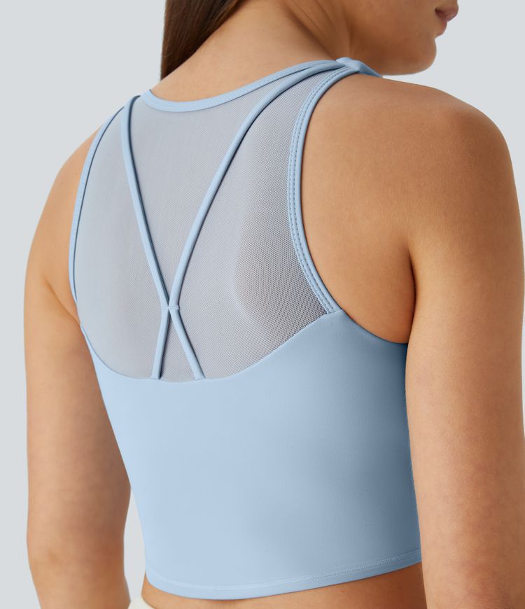 SoftlyZero™ Airy U Neck Contrast Mesh Cropped Skinny Cool Touch Workout Tank Top-UPF50+