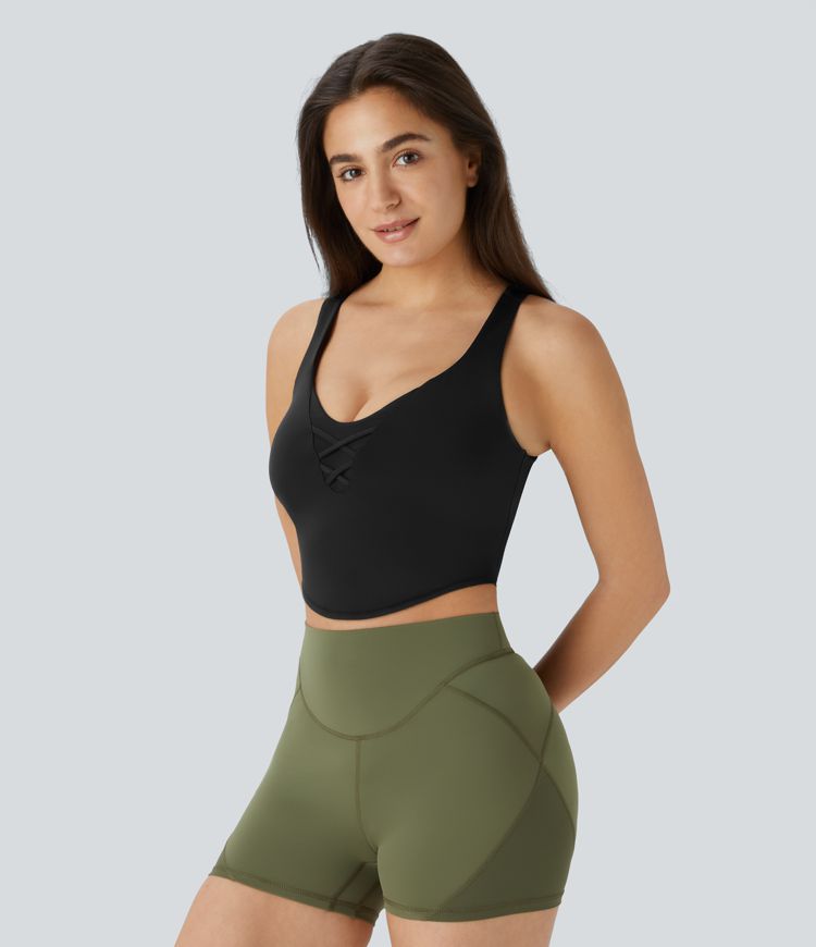SoftlyZero™ Airy U Neck Contrast Mesh Cropped Skinny  Workout Tank Vest Top-UPF50+