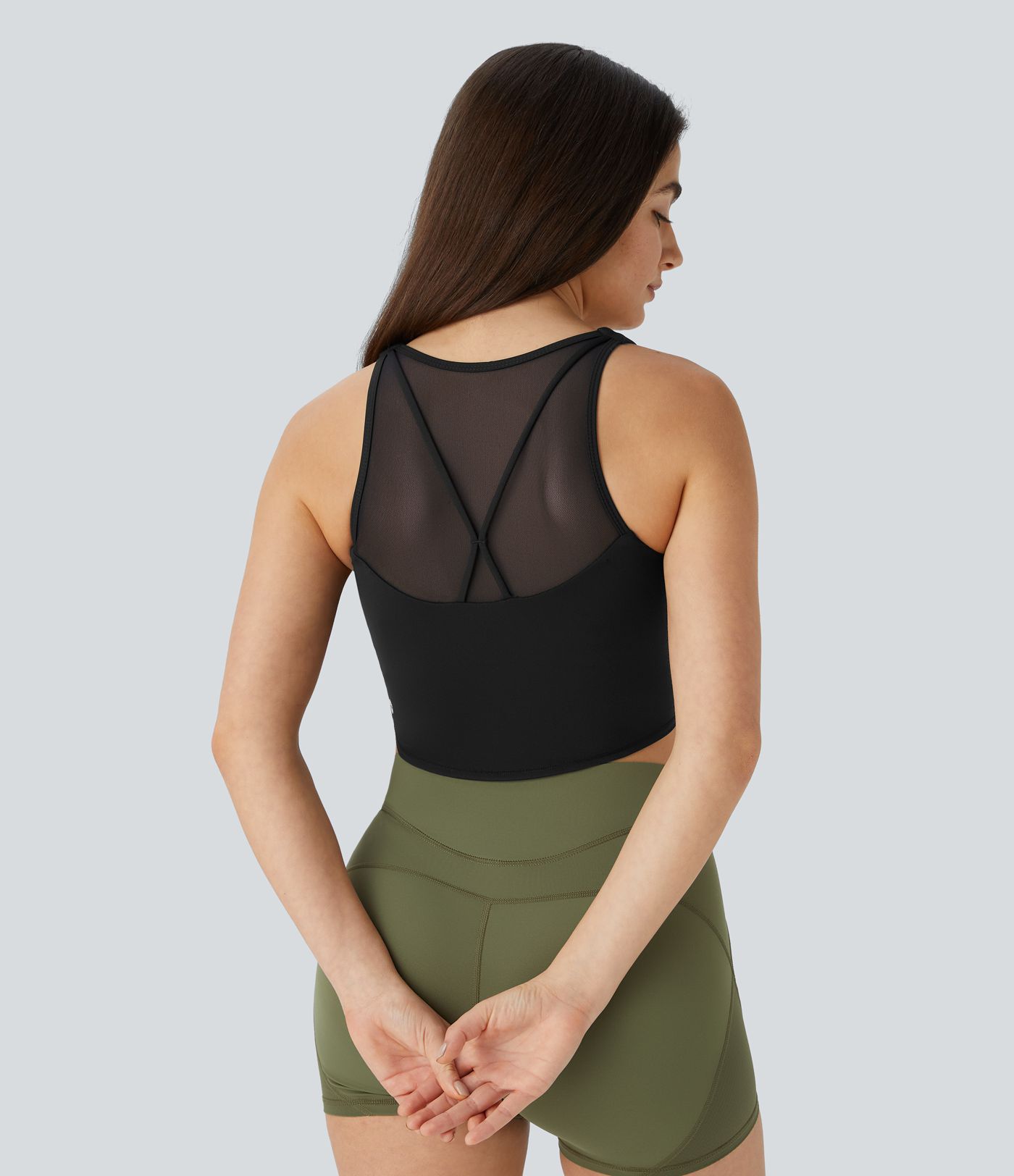 SoftlyZero™ Airy U Neck Contrast Mesh Cropped Skinny  Workout Tank Vest Top-UPF50+