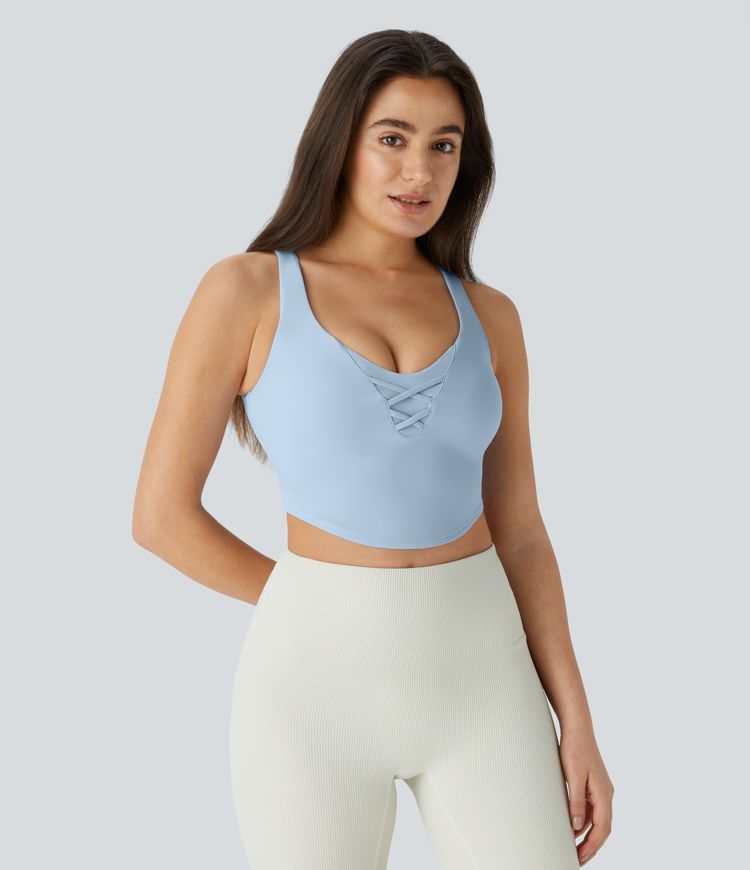 SoftlyZero™ Airy U Neck Contrast Mesh Cropped Skinny Cool Touch Workout Tank Top-UPF50+