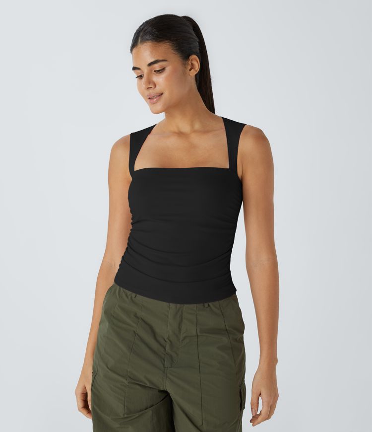 Softlyzero™ Airy Square Neck Backless Ruched Cool Touch Casual Tank Top-UPF50+